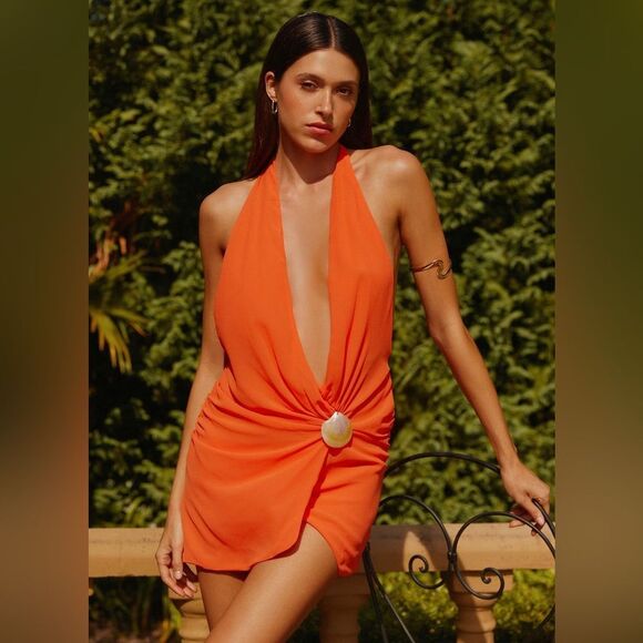 Peppermayo Dresses & Skirts - Peppermayo Exclusive - Eleanora Plunge Mini Dress - Orange